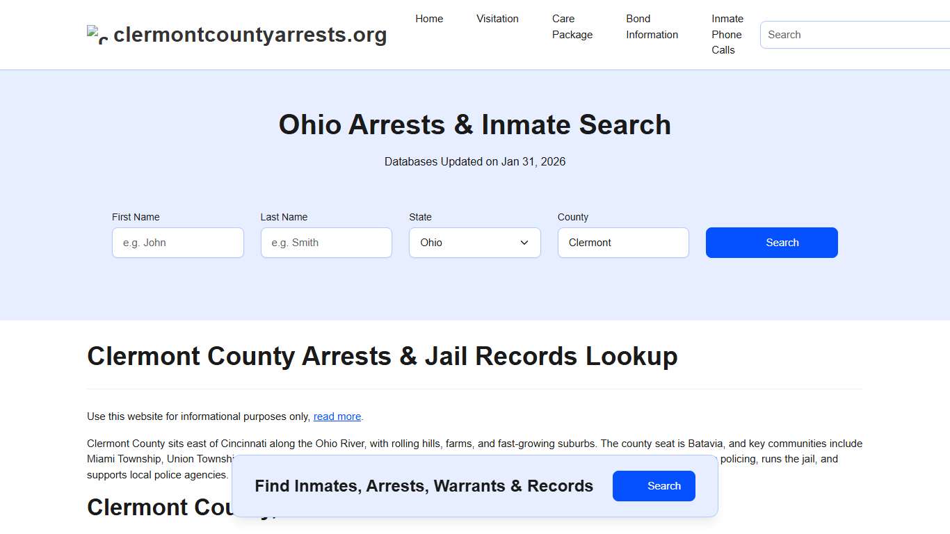 Clermont County, OH Arrests, Warrants, Police Records Search