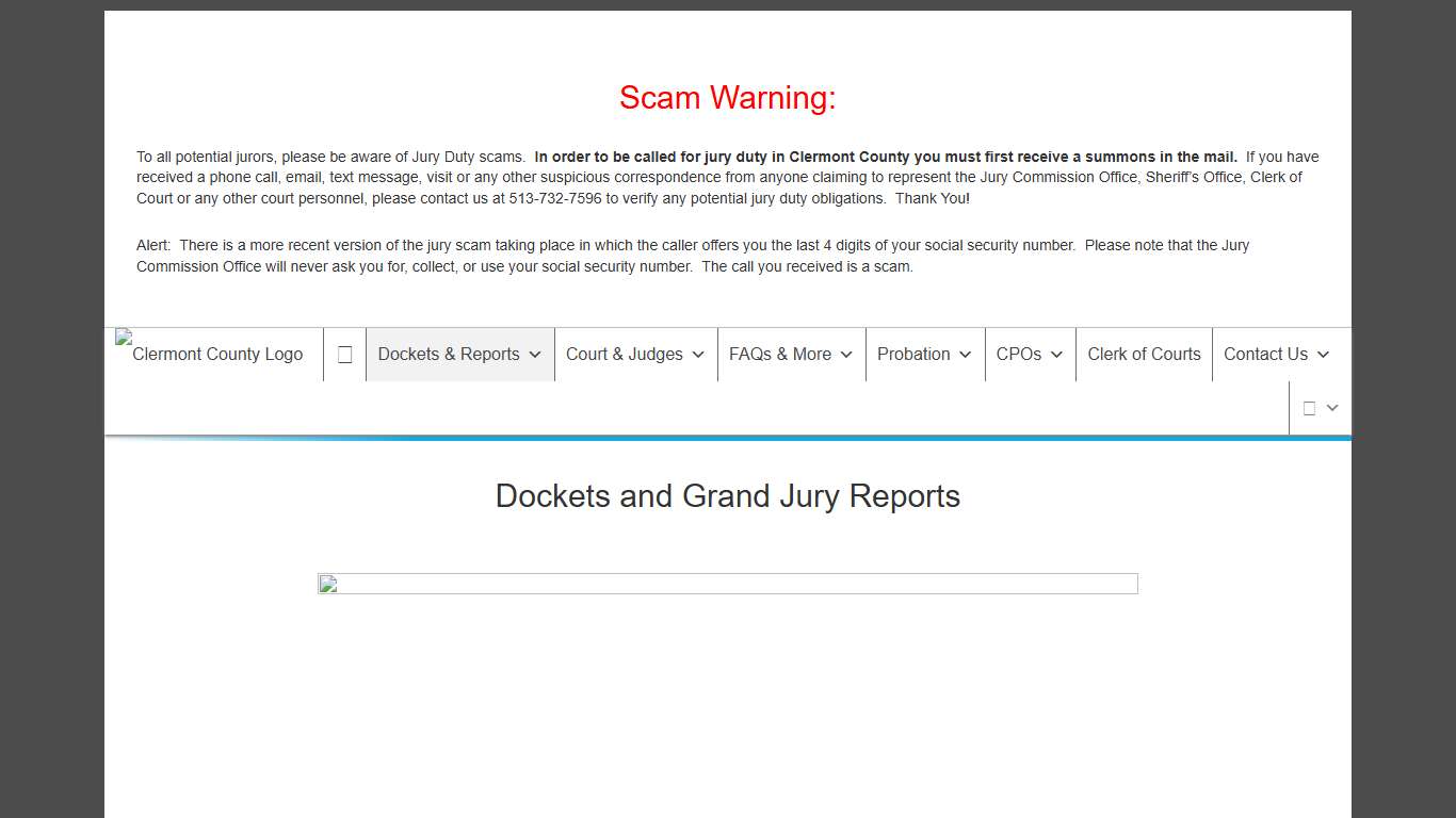Dockets and Grand Jury Reports Common Pleas Court of Clermont County